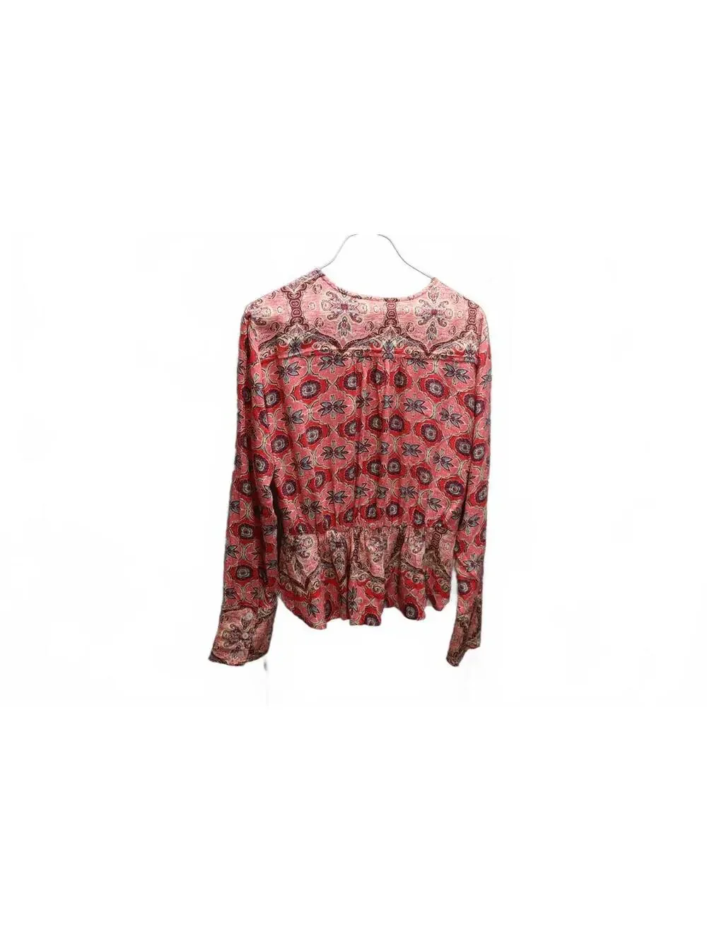 Free People Womens XS Blouse Boho Mixed Print Peplum Surplice Long Sleeve